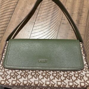 DKNY Olive Green Flap Logo-Print Shoulder Bag